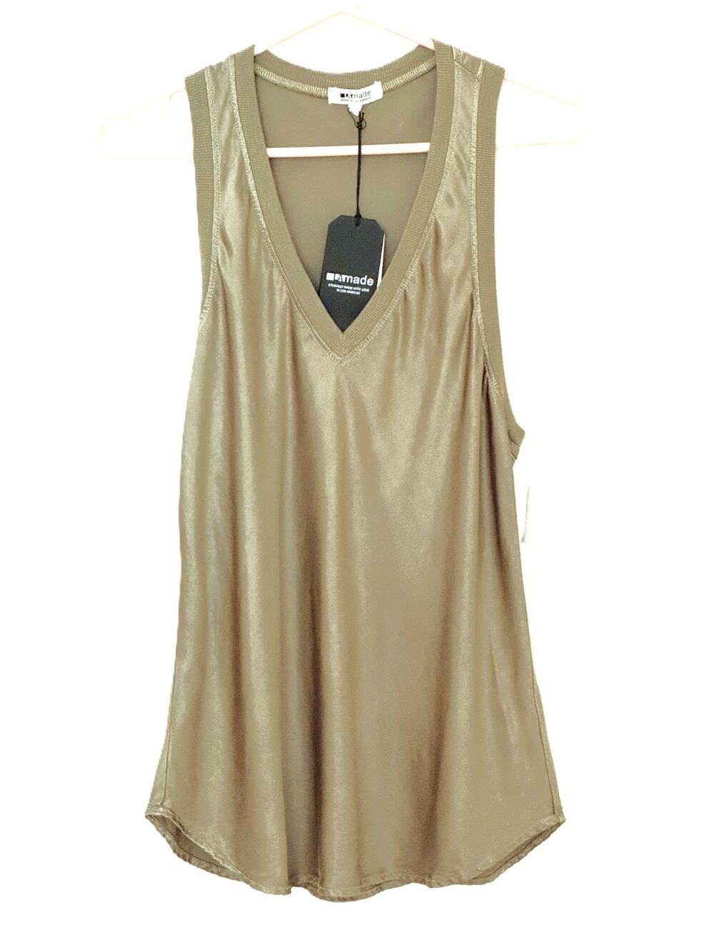 LAmade Bridget silky tank top NWT womens saize S Small Sage Green V Neck Blouse